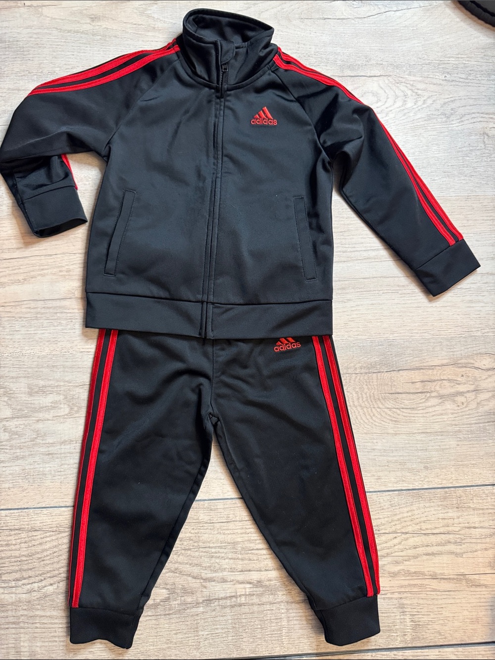 adidas Black Track Jacket & Pants with Red Stripes 24 months